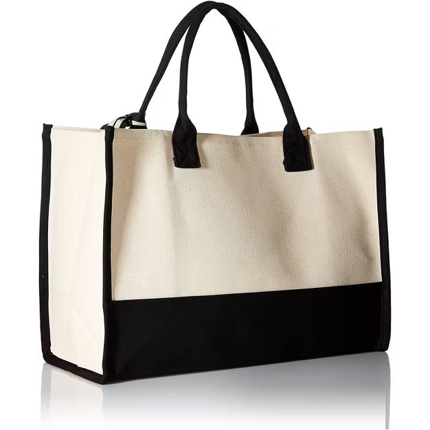 Mud Pie Classic Canvas Initial Tote Bags , 100% Cotton, 17" x 19" x 2", Black and White | Target