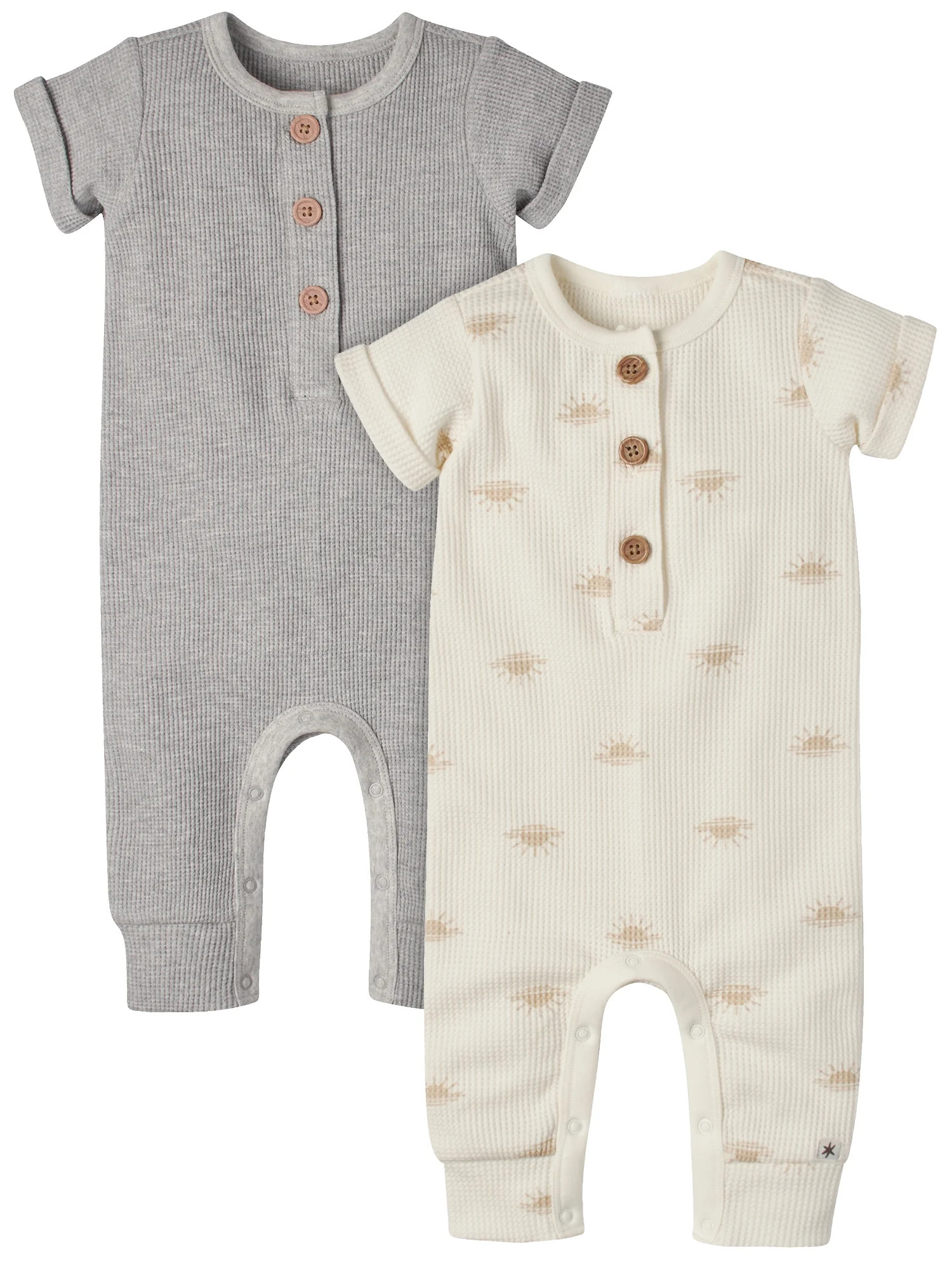 Modern MomentsModern Moments by Gerber Baby Boy or Girl Unisex Waffle Romper, 2-Pack, Sizes 0/3 -... | Walmart (US)
