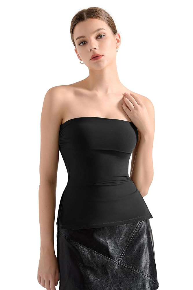 SUUKSESS Women Double Lined Going Out Trendy Tube Tops Side Split Sexy Tank Tops | Amazon (US)