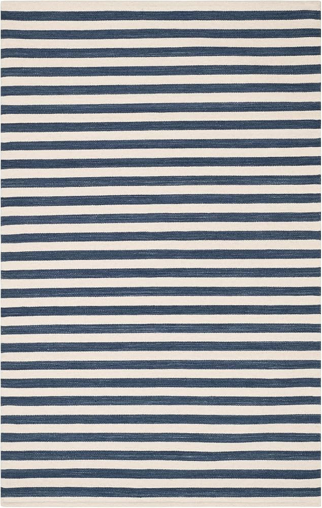 Home Conservatory Ladder Stripe Navy/Ivory Handwoven Wool 8 X 10 Feet, Blue/Ivory Stripe Pattern | Amazon (US)