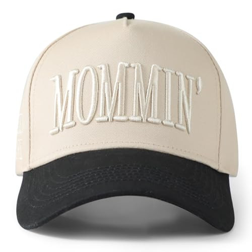 Womens Trucker Hat Mommin Hat, for Mom Wife,Vintage Two Tone Ponytail Adjustable Embroidered Mom Baseball Cap Beige/Black | Amazon (US)
