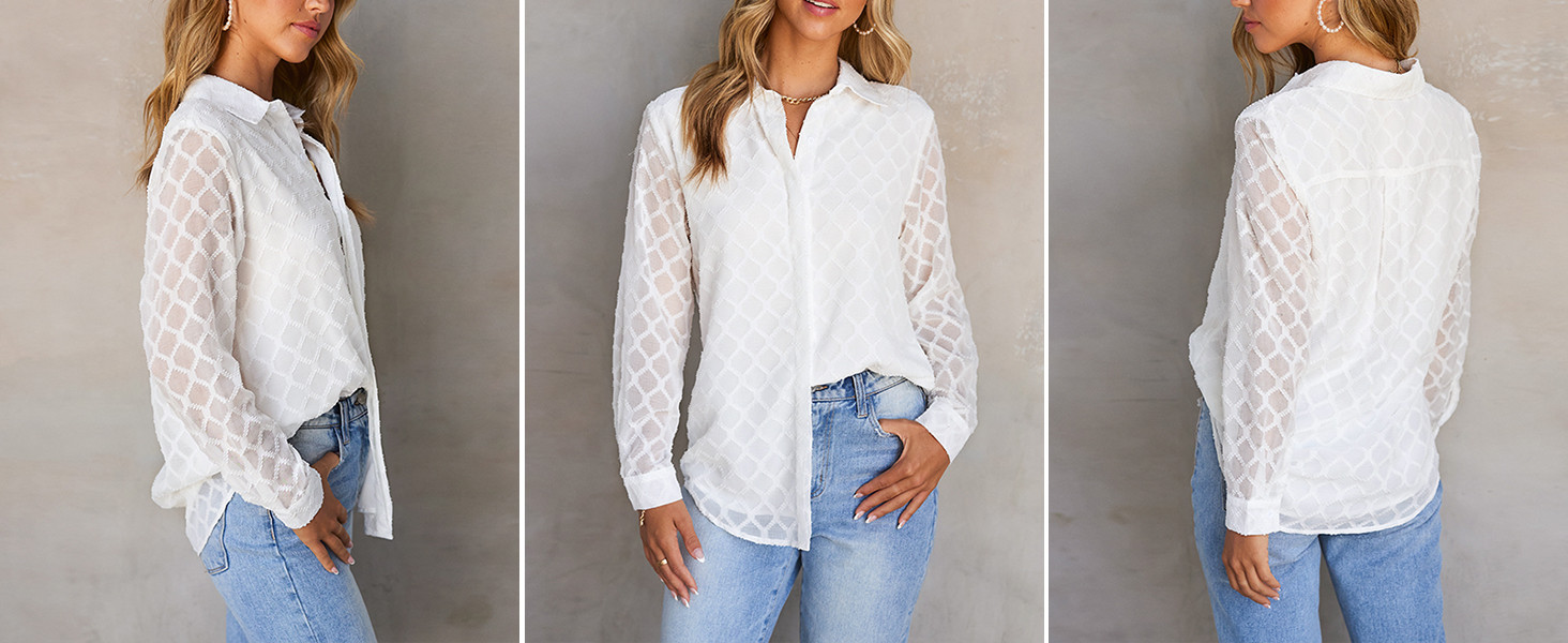 FARYSAYS Womens Button Down Shirts Long Sleeve V Neck Blouses Tops for Work | Amazon (US)