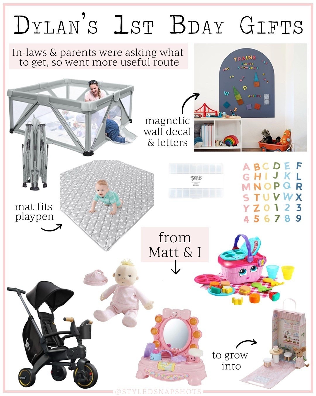 If you need gift ideas for 1 year olds, resharing Dylan’s 1st birthday gifts 🎁 having 2 other siblings we kept gifts minimal and asked our parents to buy useful gifts that we needed. Matt & I then bought a few gifts that were pink & just for Dylan  

baby girl gift ideas 

#LTKGiftGuide #LTKKids #LTKBaby