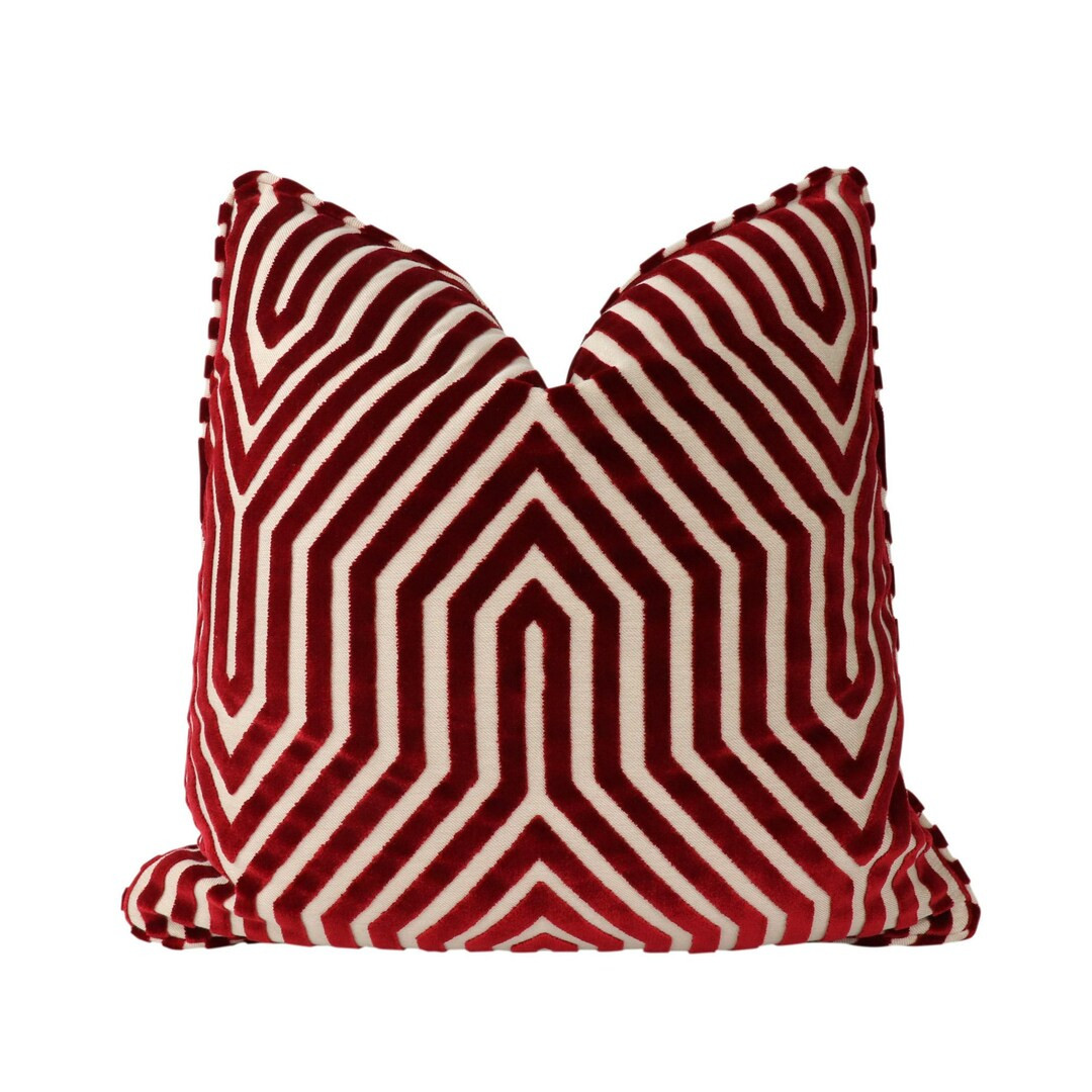 Schumacher Vanderbilt Velvet Pillow Cover in Garnet 66196 // Designer Pillow Cover With KNIFE Edg... | Etsy (US)