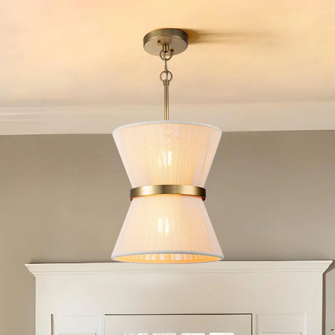 Rennnsan Elizabeth 2 -Light Off-white Bohemian/global Fabric Cone Medium Hanging Pendant Light | PL810138878 | Lowe's