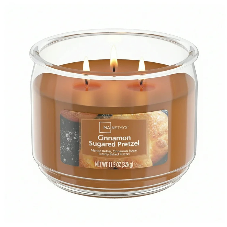 Mainstays Cinnamon Sugared Pretzel 3-Wick Scented Glass Jar Candle, 11.5 oz | Walmart (US)