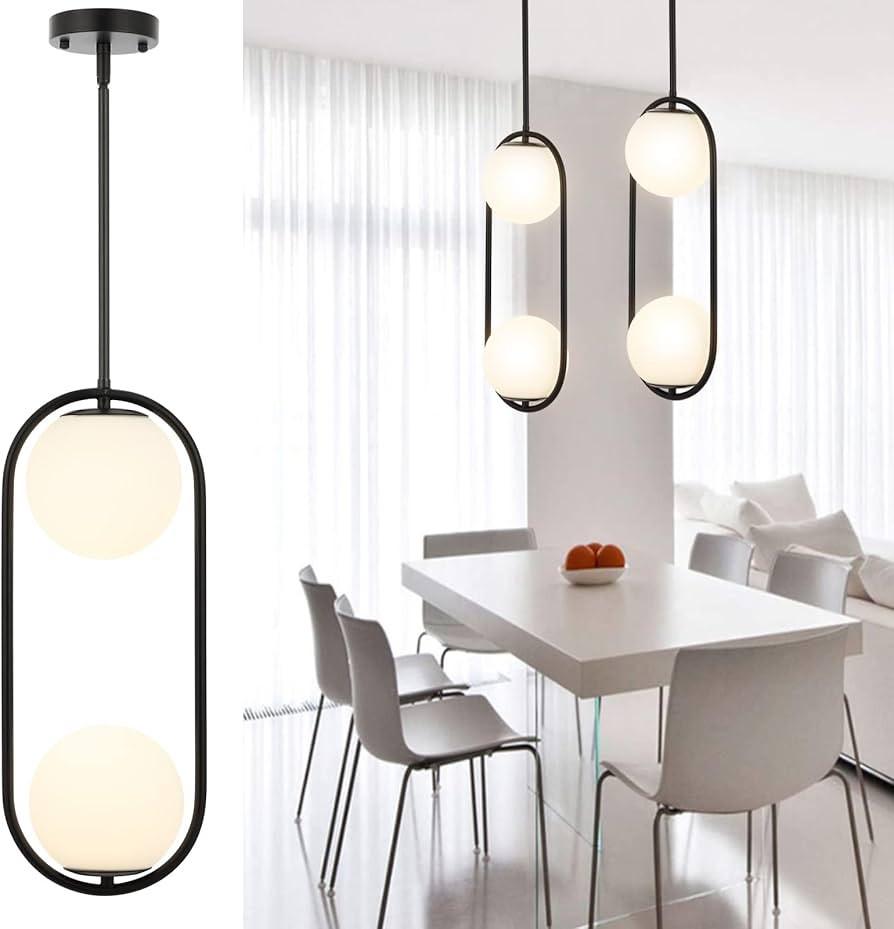 2-Lights Modern Globe Chandelier Mid Century Pendant Light Matte Black Ceiling Hanging Lighting F... | Amazon (US)