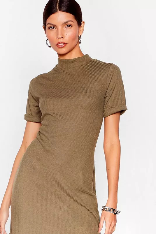High Neck Short Sleeve Split Hem Midi Dress | Nasty Gal (US)