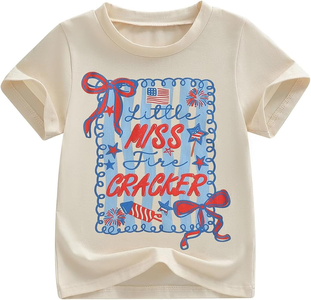 Kids Toddler Girls 4th of July Shirt Little Miss Firecracker Coquette Bow American Flag Patriotic... | Amazon (US)