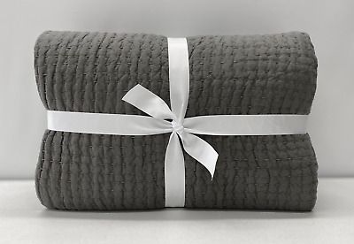 NEW Pottery Barn PickStitch Cotton Linen KING~CAL KING Quilt~Flagstone Gray | eBay US