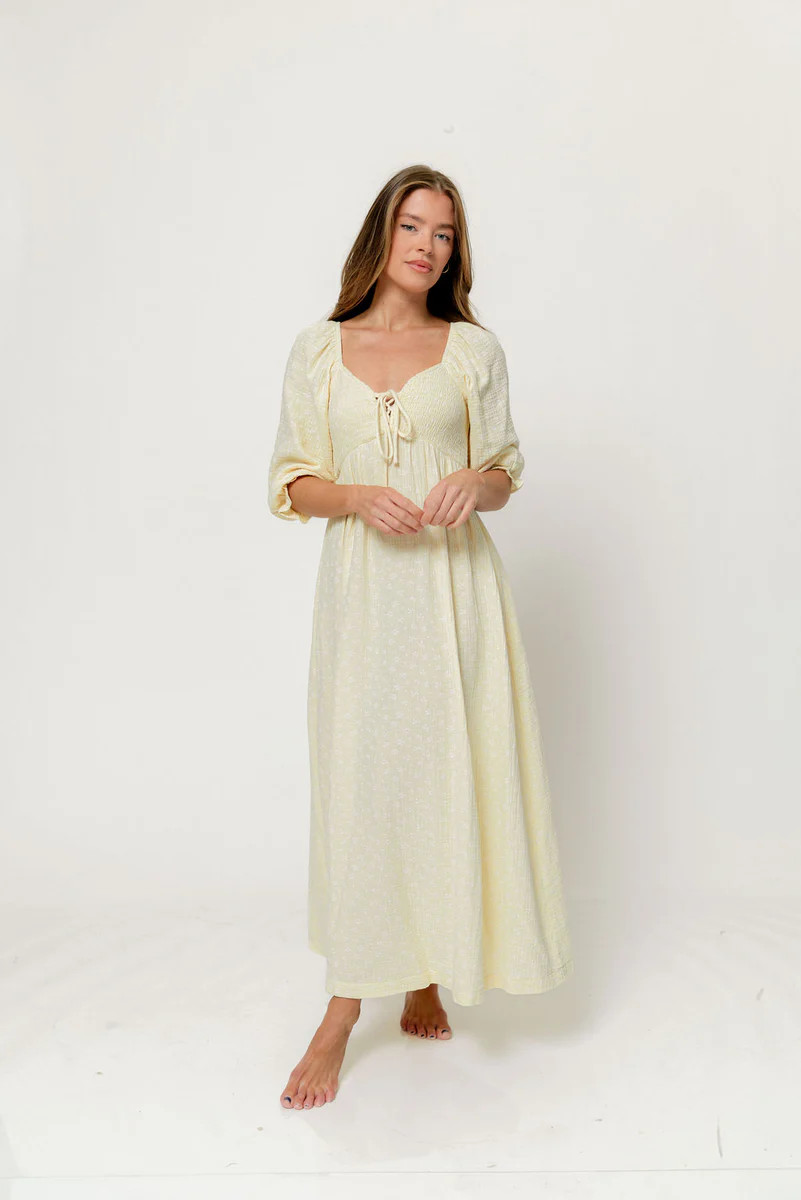 Cecilia 100% Cotton Smocked Maxi Dress in Custard Foliage - Bump Frien | Worth Collective