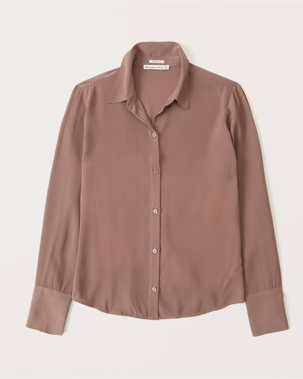 Boyfriend Faux Silk Button-Up Shirt | Abercrombie & Fitch (US)