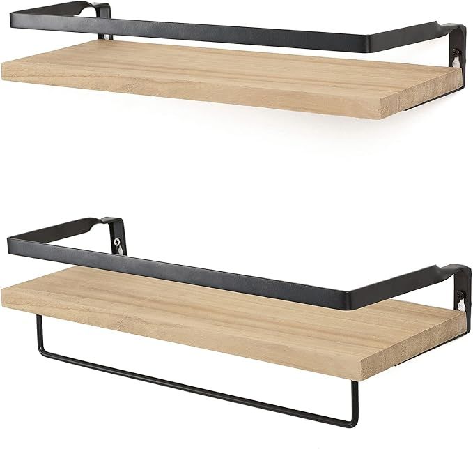 SODUKU Floating Shelves Wall Mounted Storage Shelves for Kitchen, Bathroom,Set of 2 Natural | Amazon (US)