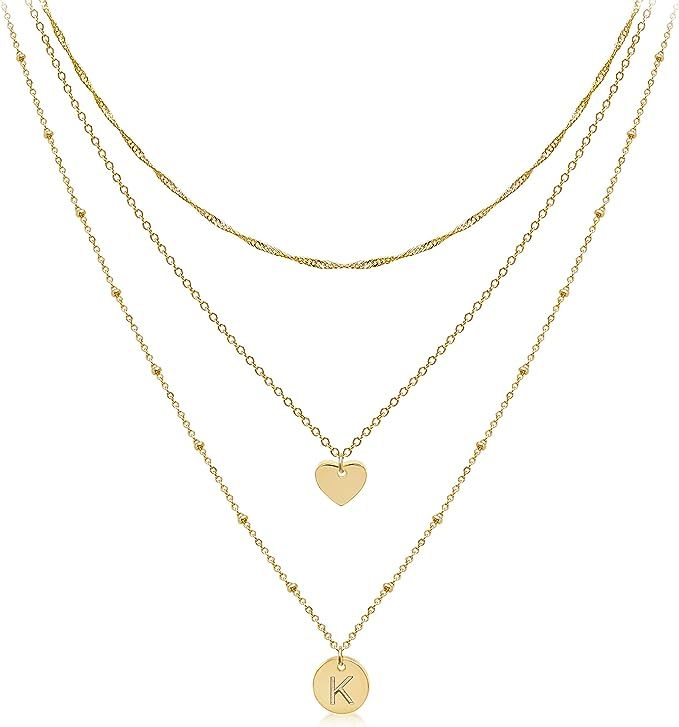 Dainty Layered Initial Choker Necklaces Handmade 14K Gold Plated Tiny Heart Personalized Letter D... | Amazon (US)