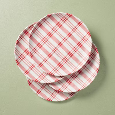 10.5" Plaid Melamine Christmas Dinner Plates Red/Cream - Hearth & Hand™ with Magnolia | Target
