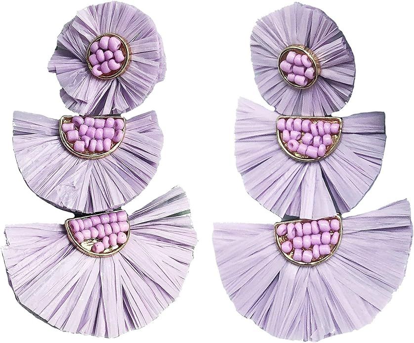 Bohemian Statement Earrings - Lightweight Tiered Raffia Beaded Earrings Drop Dangle Gifts for Wom... | Amazon (US)