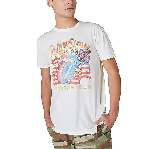 Lucky Brand Mens Rolling Stones Steel Wheels Tee T-Shirt, Egret, X-Large US | Amazon (US)