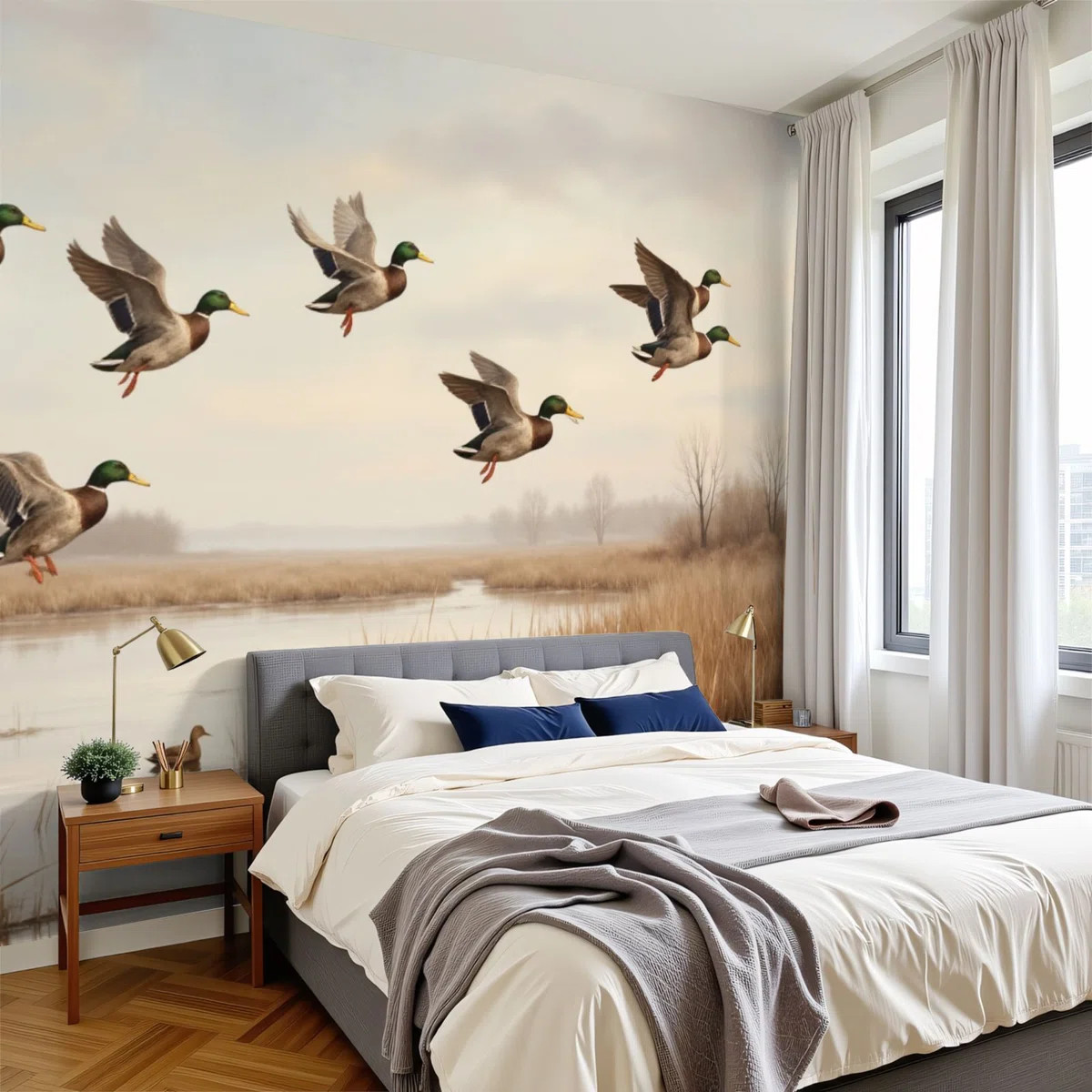 Peel and Stick Wallpaper Mallard Ducks Wetland Marsh Soft Vintage Wildlife Painting Style Wall Mu... | Wayfair North America