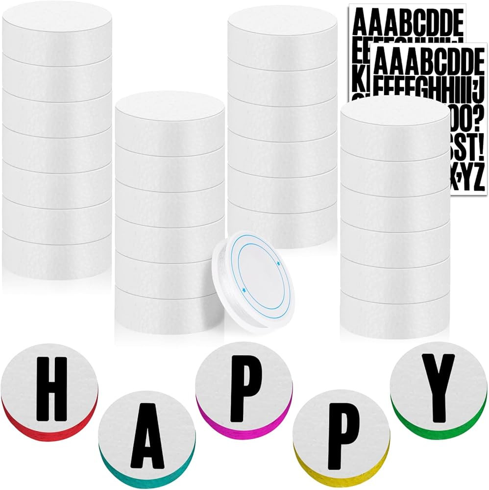 HFKPJRT 3 Inch Foam Circles for Crafts, 30 Pcs White Styrofoam Discs with Letter Stickers and Han... | Amazon (US)
