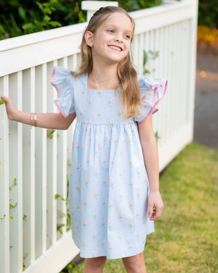 Floral Bouquet Ruffle Sleeve Dress | Smockingbird Kids