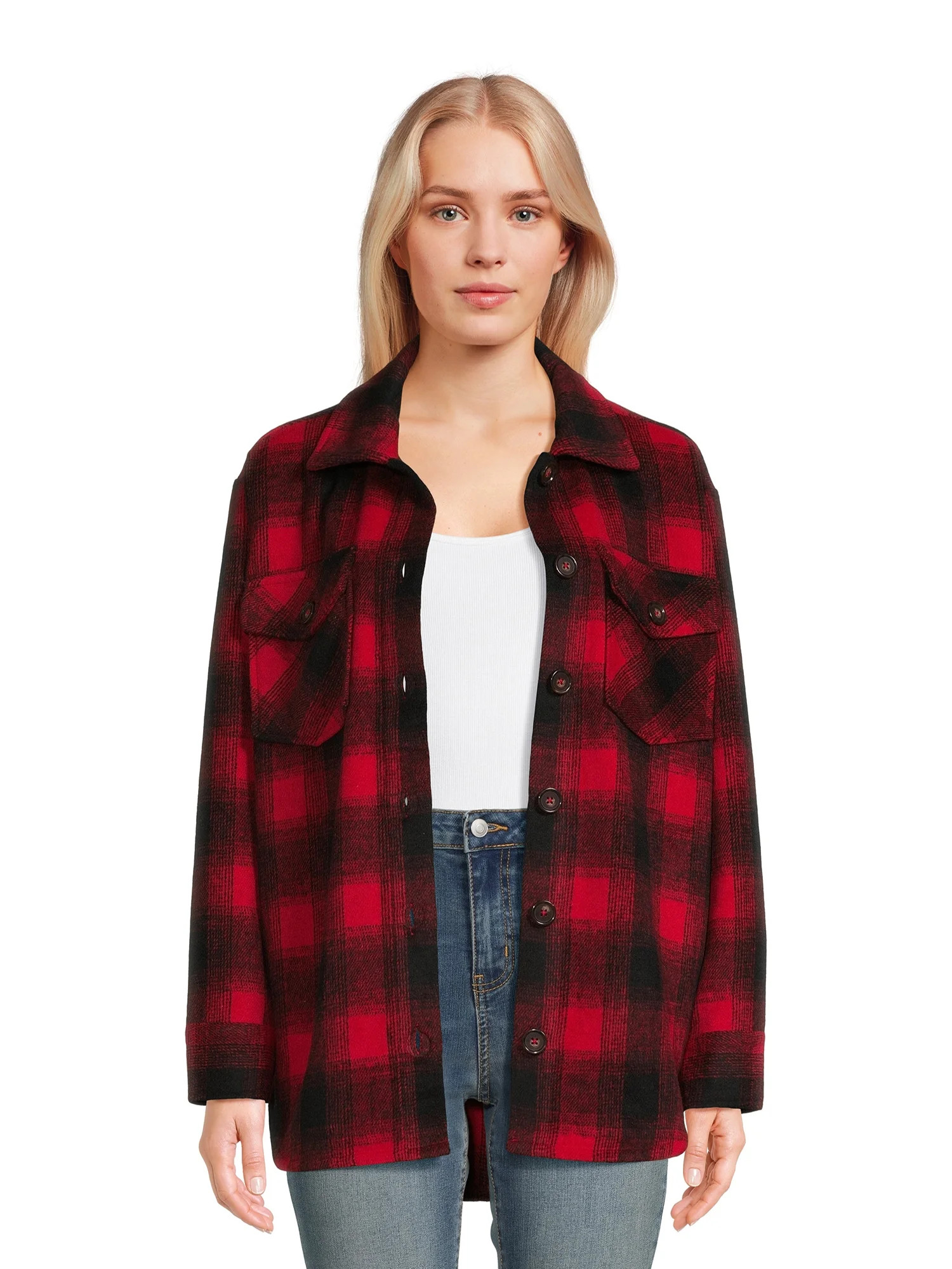Time and Tru Women's Brushed Twill Plaid Shacket, Sizes XS -XXXL | Walmart (US)