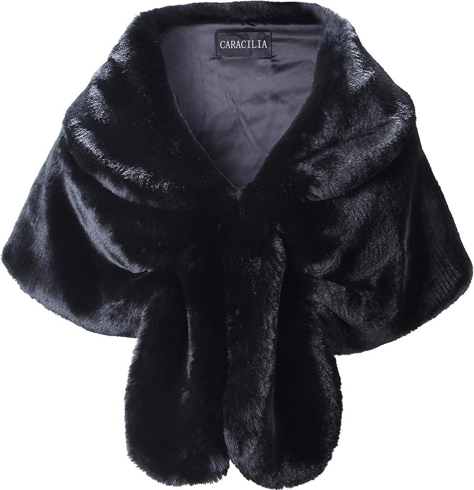 Caracilia Faux Fur Shawl Wrap Stole Shrug Winter Bridal Wedding Cover Up | Amazon (US)