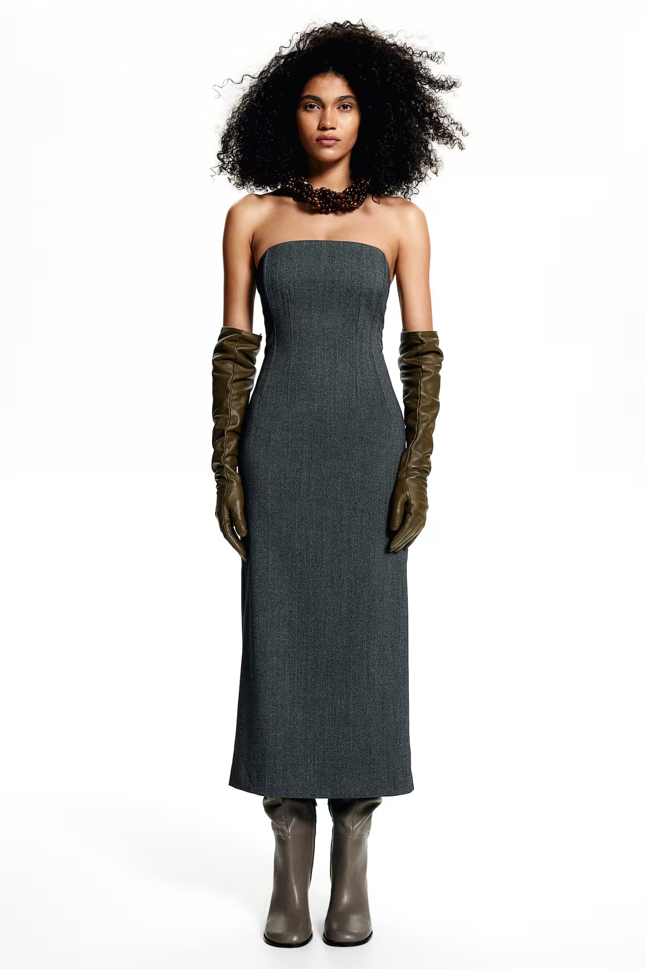 Bandeau dress - Sleeveless - Midi - Dark grey marl - Ladies | H&M GB | H&M (UK, MY, IN, SG, PH, TW, HK)