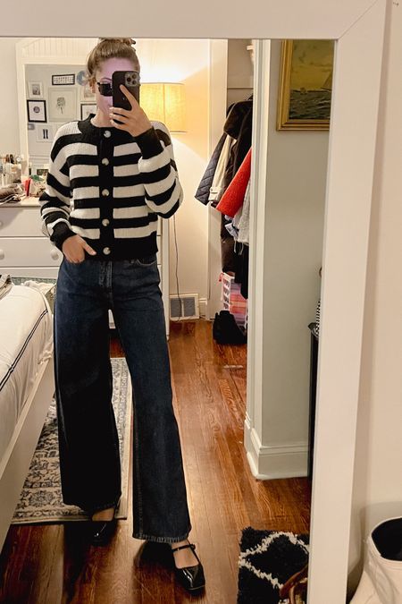 THESE JEANS ARE A MUST! 👖 The On 34th high rise wide leg jeans are so flattering and perfect for spring 🌸 Paired with the On 34th striped cardigan and Franco Sarto Mary Jane flats 🥿 #springfashion #springstyle #classicstyle #parisianstyle #flats #maryjanes #denim #outfitinspo #outfitinspiration #ootd

#LTKfindsunder100 #LTKstyletip #LTKfindsunder50