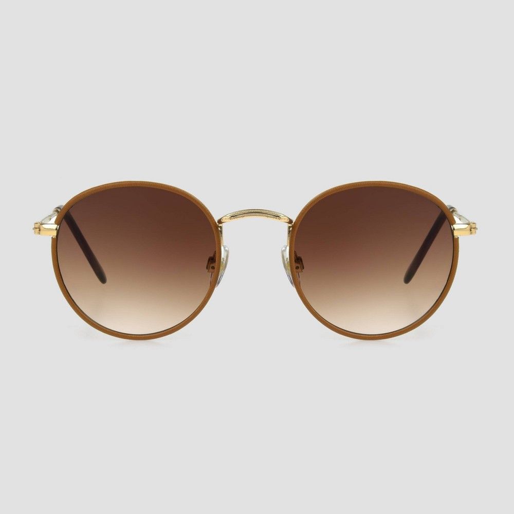 Women's Vegan Leather Wrapped Sunglasses - Universal Thread Caramel/Gold | Target