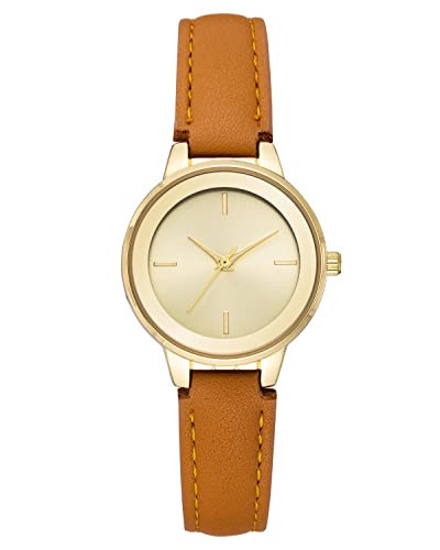 Amazon Essentials Women's Faux Leather Strap Watch, Brown/Gold | Amazon (US)