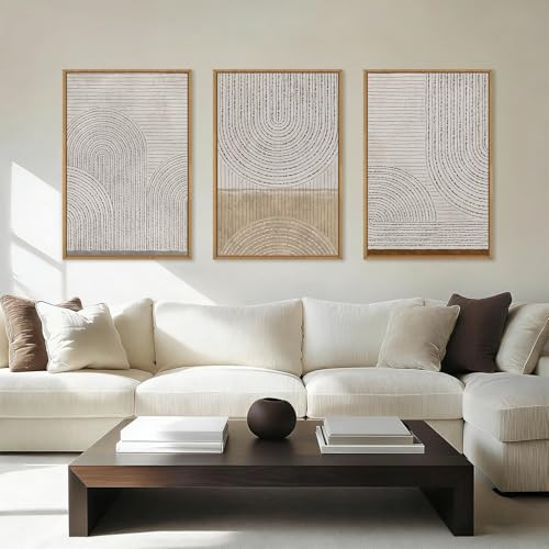 Aryroi Large Neutral Spiral Circles Framed Canvas Wall Art,Boho Beige Geometric Wall Decor,Modern Abstract Arch Artwork,Mid Century Minimalist Art Print for Living Room,Bedroom,Office- 24"x36"x3 | Amazon (US)