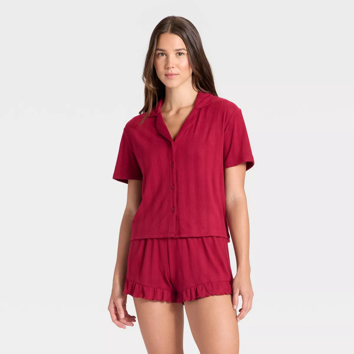 Women's Pointelle Notch Collar Shirt and Shorts Pajama Set - Wild Fable™ | Target