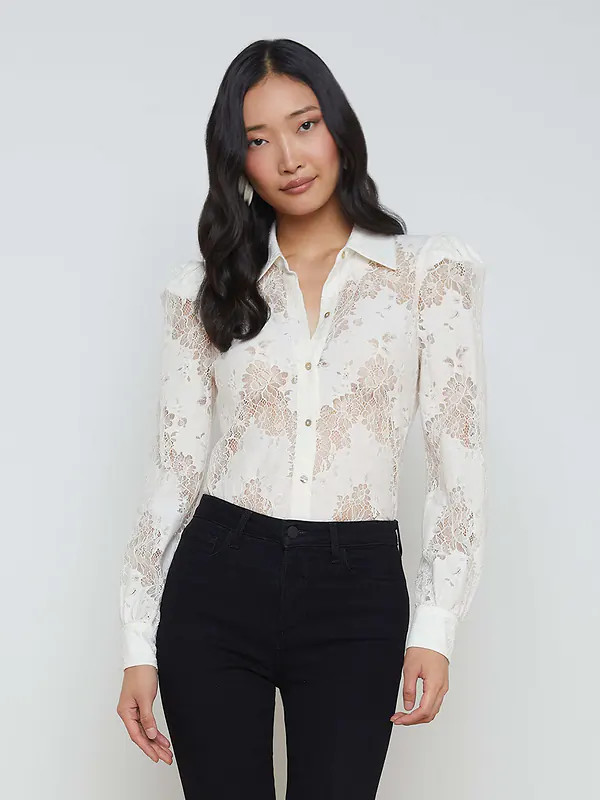 Jenica Lace Blouse in Ivory | L'AGENCE | L'Agence