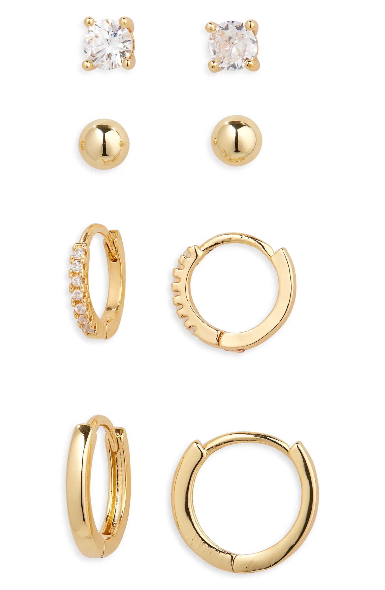 Nordstrom Set of 4 Demi Fine Essentials Stud & Hugging Hoop Earrings | Nordstrom | Nordstrom