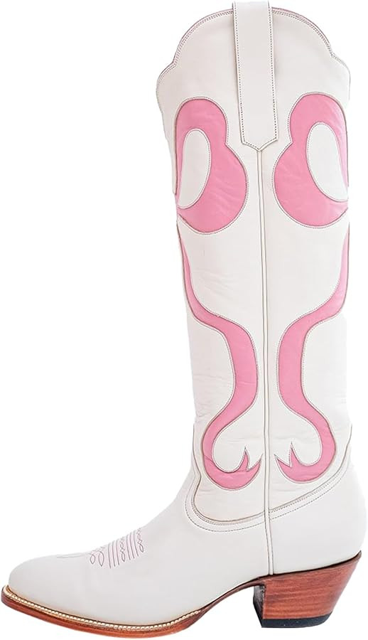 Women's Cowboy Boots With Colorful Bows Embroidered White Knee-High Cowboy Boots Fashion Almond T... | Amazon (US)