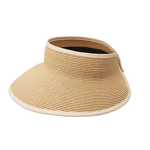 Joywant Womens Sun Visor Hats, Packable Wide Brim Ponytail Beach Hat Straw Visor Summer Beach Vacation Essentials for Womens | Amazon (US)