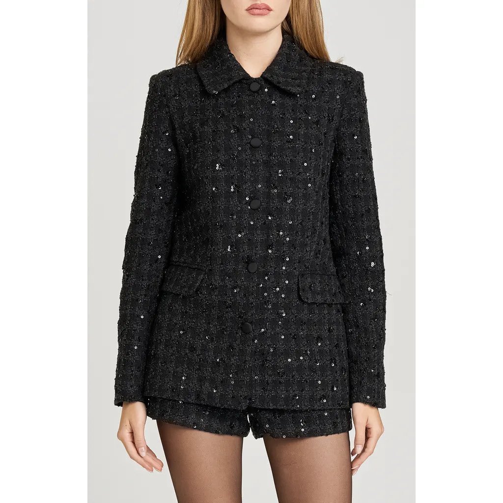 WAYF x Sara Walker Andie Sequin Tweed Jacket in Black at Nordstrom Rack, Size X-Small | Nordstrom Rack
