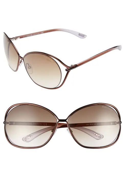 Tom Ford Carla 66mm Oversized Round Metal Sunglasses | Nordstrom