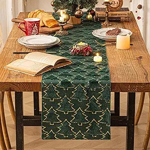 Christmas Table Runner, Winter Holiday Green Tree Sequin Table Runners 72 inches Long，Xmas Indo... | Amazon (US)