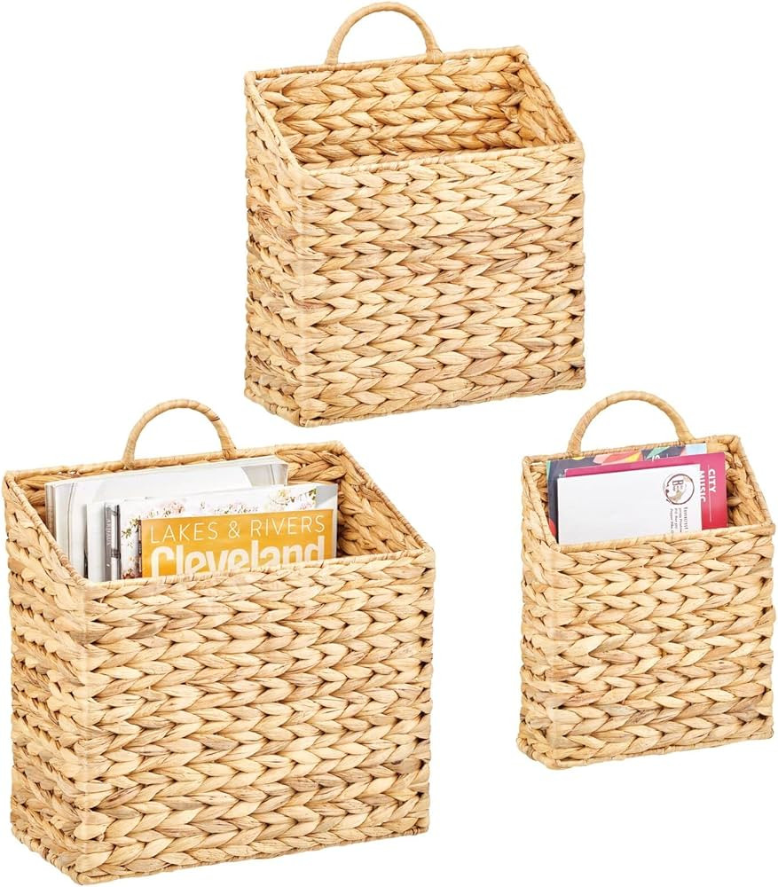 mDesign Woven Water Hyacinth Hanging Wall Storage Basket for Flowers & Essentials, Decorative Boh... | Amazon (US)