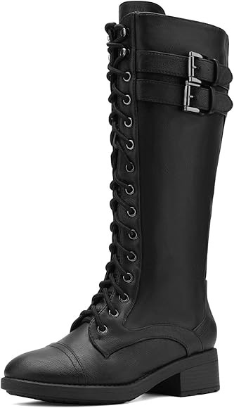 DREAM PAIRS Women's Pu Knee High Riding Combat Boots | Amazon (US)