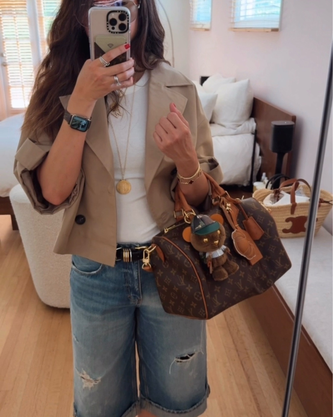 It’s been a minute since I shared an OOTD + favorite purse combo 🫶🏼😂

My off-duty uniform lately is basically loose denim (long or cropped), cute kicks, a simple tank or tee, light jacket, and my favorite bag. Honestly these days simplicity just wins. Pairing a simple uniform with good accessories is kinda all I need lately 😅

Also obsessed with this cropped jacket. The oversized short sleeves + cinched back make it feel extra chic and special.

And one thing I love that LV did with the Soft Speedy… adding the shoulder strap 🙌🏼 Having the hands-free option makes it sooo effortless for everyday.

Also how versatile is this pvc toiletry pouch tho 😂 holding all my agenda stuff + pencil pouch so I can just grab & go. i just like seeing all my little goodies lol 😅 and obv you def don’t need an expensive one… amazon prob has cute ones too 🙈

#LTKMothersDay #LTKootd #LTKOver40