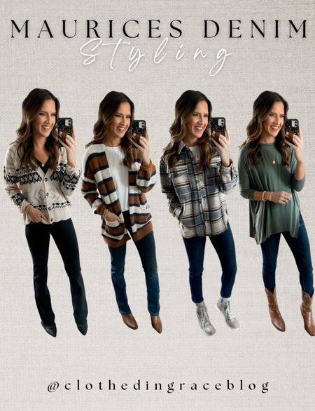 Maurices outfit inspiration! 

Flares (2 long) 
Bootcut (2 long) 
Slim Straight (2 long) 
Skinny (2 regular) 
Medium in all tops except the green top and white tee are smalls

#LTKunder100 #LTKunder50 #LTKstyletip