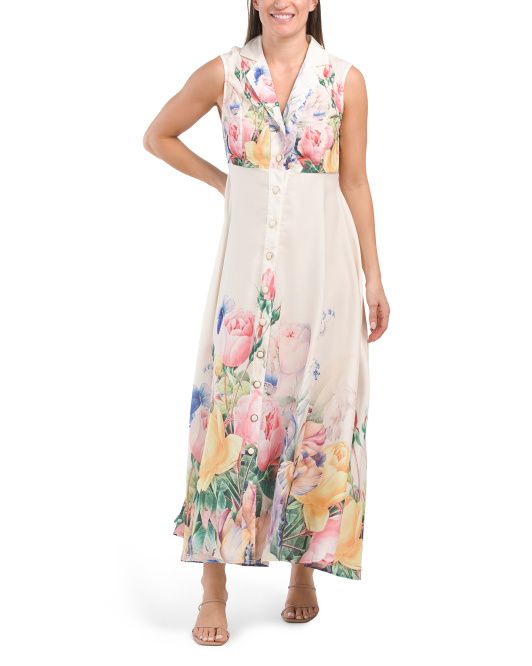 Floral Shirt Maxi Dress With Belt | TJ Maxx