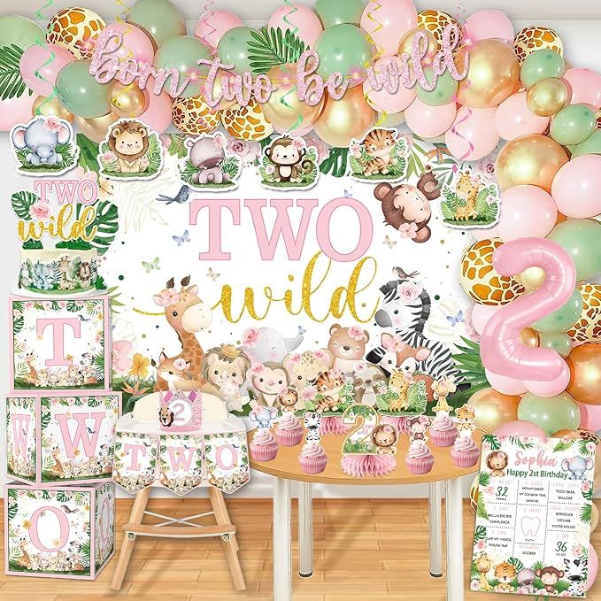 Cocomigo128Pcs Two Wild Birthday Decorations Girl, Jungle Safari Theme 2nd Birthday Decorations f... | Amazon (US)