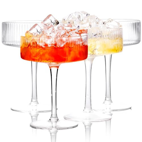 Ciaell Ribbed Coupe Glasses set of 4 - Vintage Cocktail Coupe Glasses - 10 oz Classic Martini Glass - Bar Drinking Glass Set Prefer for Cocktail, Espresso, Champagne, Wine, Party & Gift | Amazon (US)