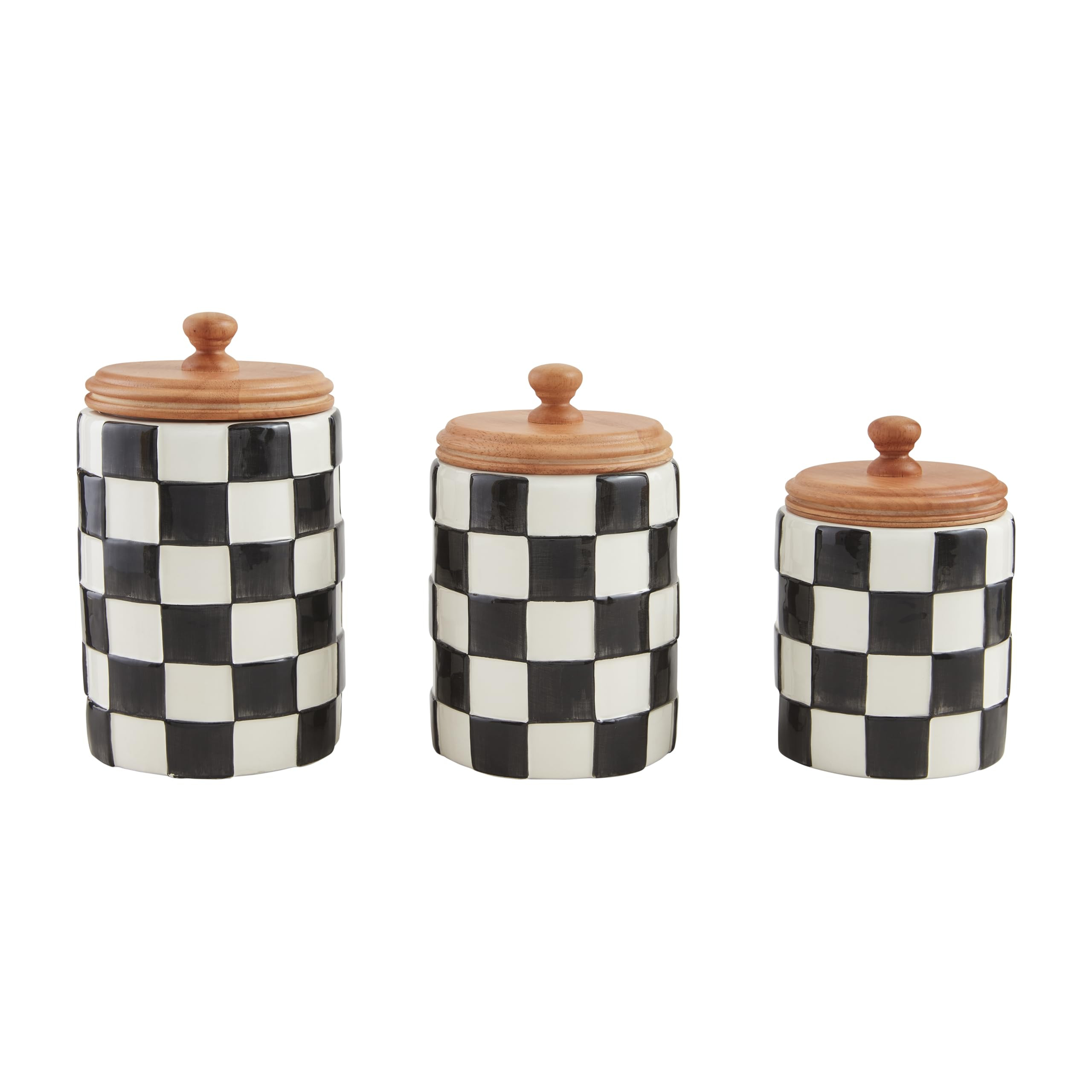 Mud Pie Checkered Canister Set; small 6 3/4" x 4 1/2" x dia | medium 7 3/4" x 4 3/4" dia | large ... | Amazon (US)
