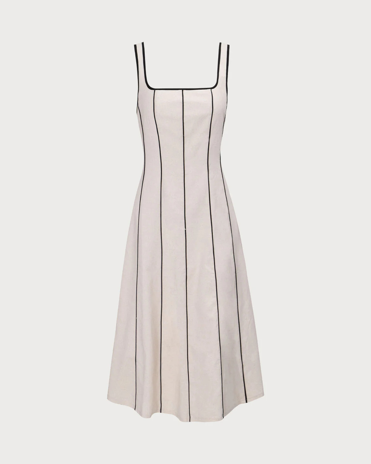 The Khaki Square Neck Contrast Midi Dress & Reviews - Khaki - Dresses | RIHOAS | rihoas.com