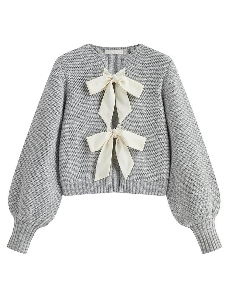 Lianlive Women's Bow Tie Front Cardigan Sweater Long Sleeve Knit Sweaters Top Open Front Chunky C... | Amazon (US)