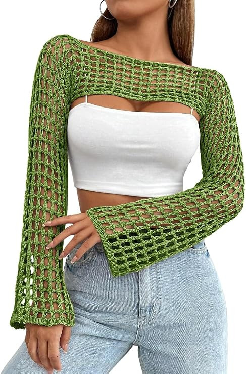 Womens Crochet Shrug Y2K Hollow Out Bolero Shrug See Through Cropped Knit Sweater Top | Amazon (US)
